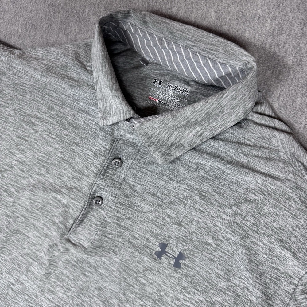 UNDER ARMOUR Men's Polo Shirt Collared Loose Heat Gear Gray Short Sleeve XXL
